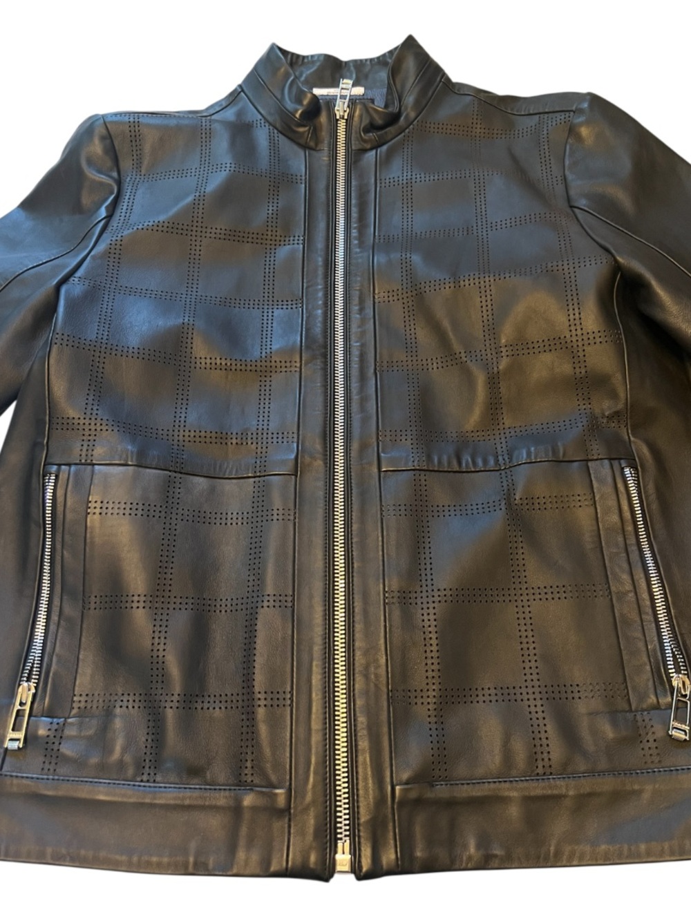 Calvin Klein Black Perforated Leather Bomber Jacket